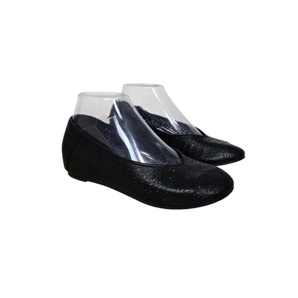 Eileen Fisher Black Perforated Leather Ballet Flats Made in Italy Womens 6.5